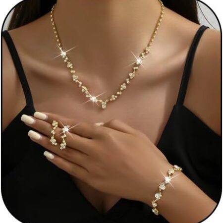 Prom Earrings Necklace Bracelet Set Elegant Crystal Necklace Earrings Bracelet Bridal Wedding Prom Costume Jewelry Sets for Women