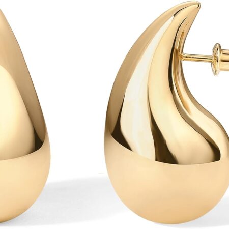 14K Gold Plated 925 Sterling Silver Post Teardrop Chunky Hoop Earrings - Lightweight Drop Earrings for Women - Designer Dupe