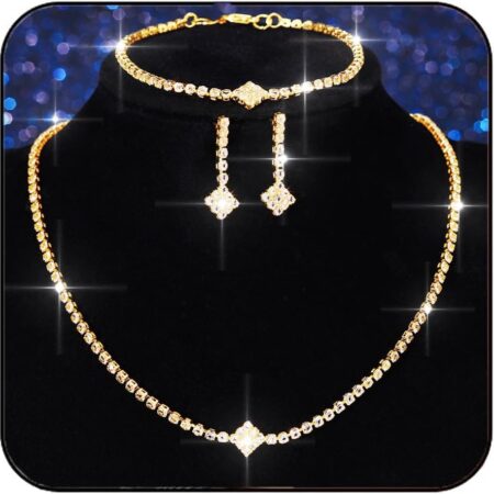 Rhinestones Bridal Wedding Jewelry Sets Sparkly Necklace Earrings Bracelet Set Prom Formal Jewelry for Brides and Women