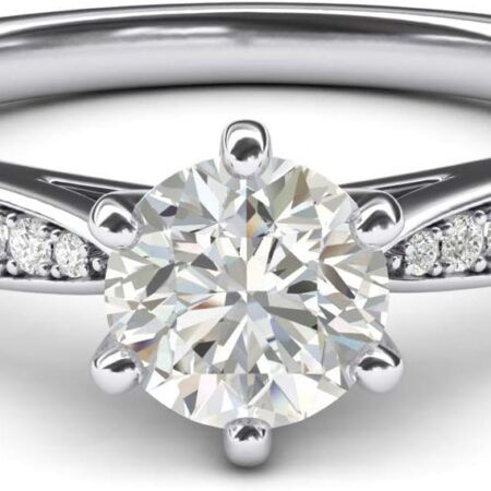Classic platinum six-prong simulated diamond ring