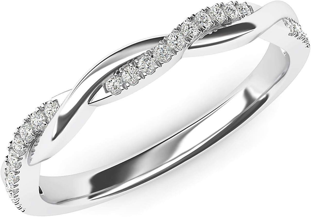 Platinum slim twisted-band simulated diamond ring / couple's ring set - Image 2