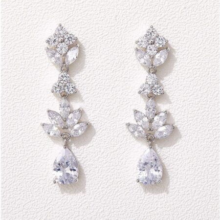 Teardrop Wedding Earrings for Brides Birdesmaid, Crystal Cubic Zirconia Bridal Drop Earrings for Women Prom